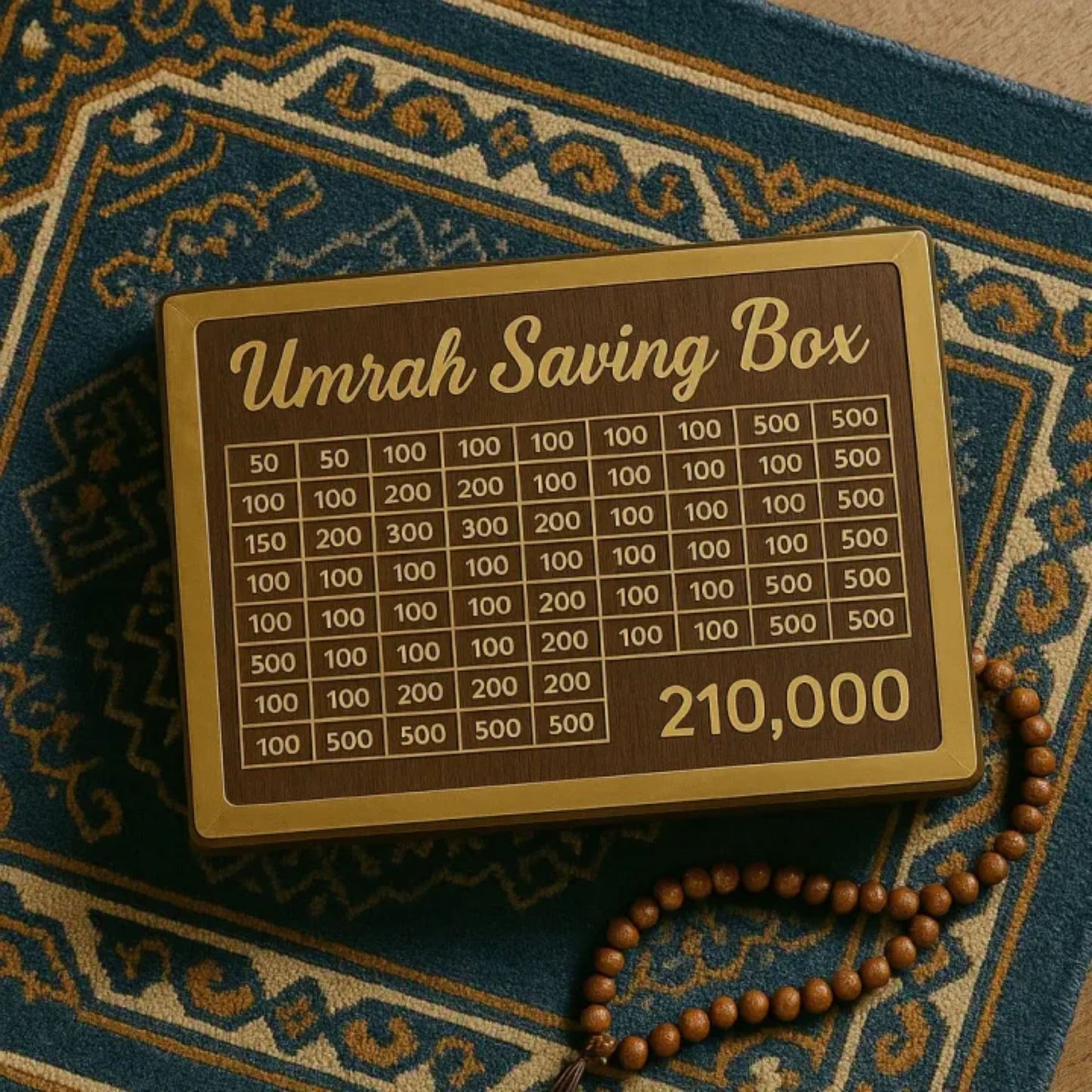 Wooden Umrah Savings Box with Target Tracker